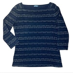 J Mclaughlin Women’s Navy & White Lined Polka Dots 3/4 Sleeve Top — LARGE